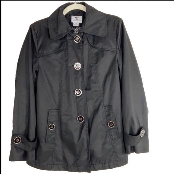 Worthington Black Button Down Water Resistant Floral Lined Spring Jacket - Picture 1 of 15